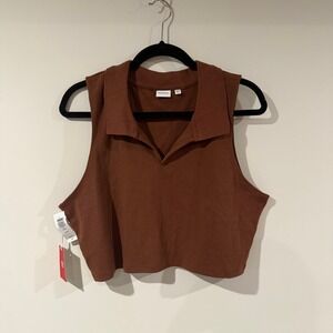 NWT ARITZIA SUNDAY BEST Knox Crop‎ Top Cognac Sleeveless Collared Tank Top 2XL